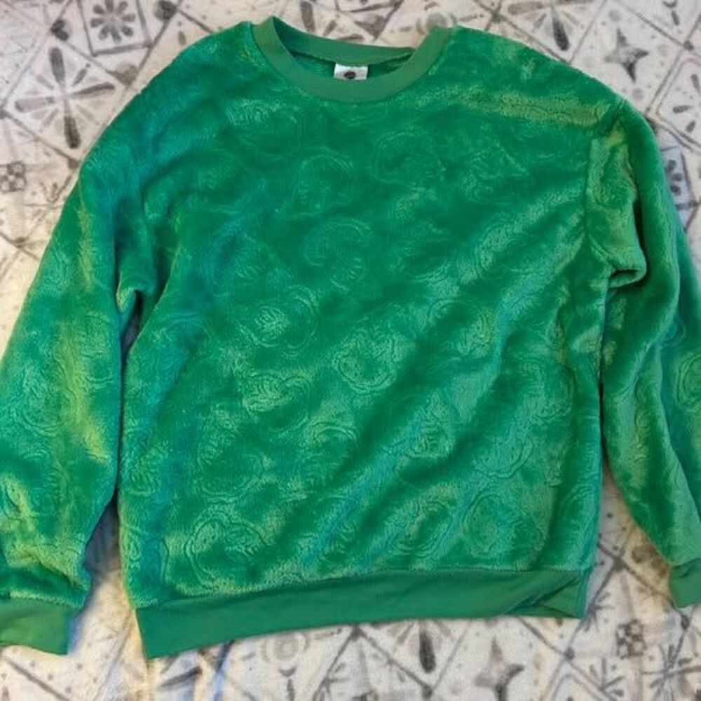 Dr Seuss The Grinch Green Plush Fleece Crewneck Sweatshirt Juniors L 11-13